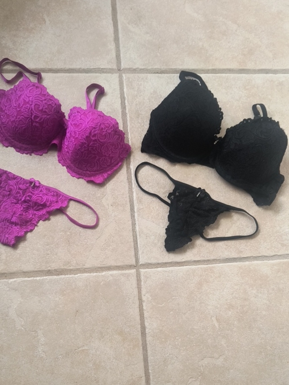 smart & sexy Lace Bra and Thong Duo in Fuchsia and Black